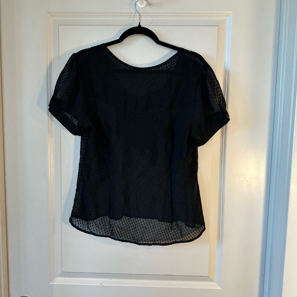 Kimchi Blue Black Sheer Swiss Dot Ruffle Bib Button Down Short Sleeve To… - Picture 8 of 9